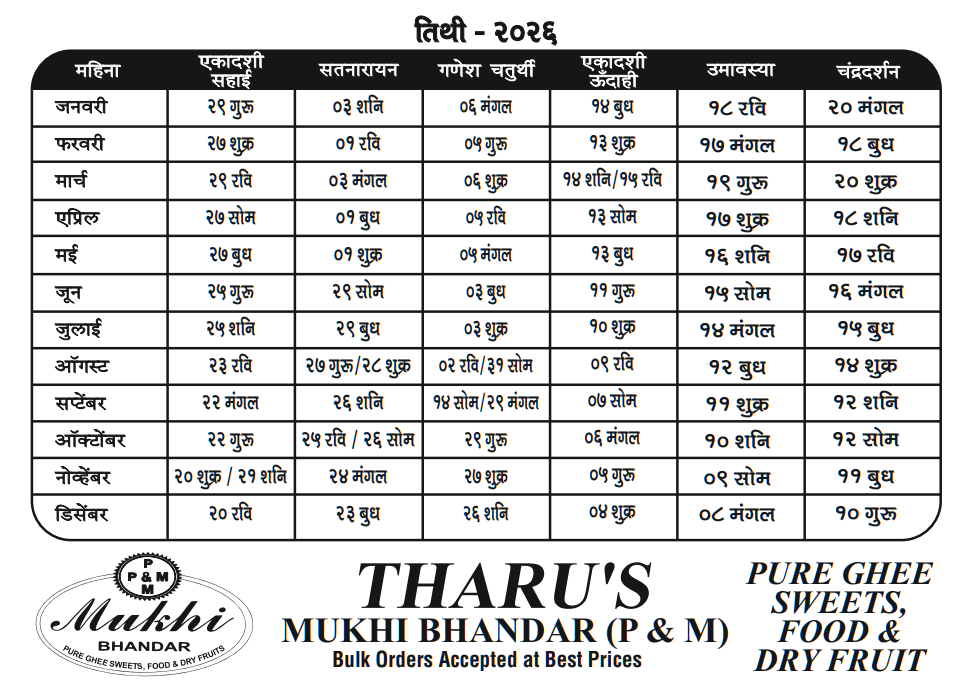 Mukhitha Tharu Sweets Calender 2024