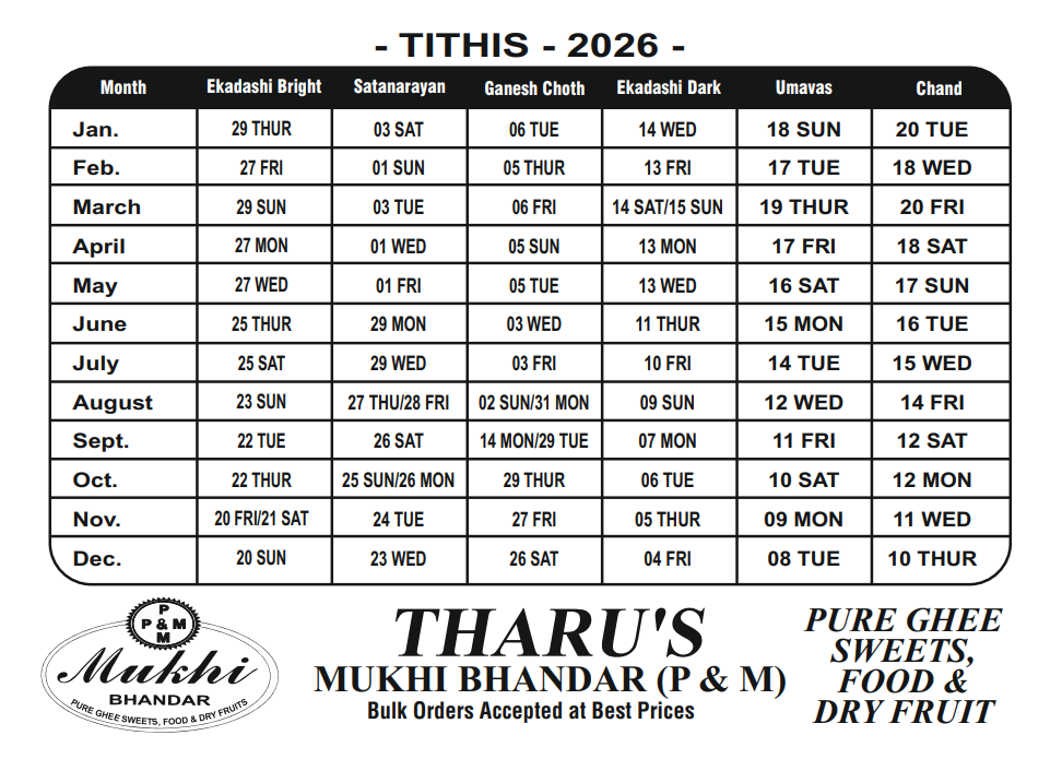 Mukhitha Tharu Sweets Calender 2024